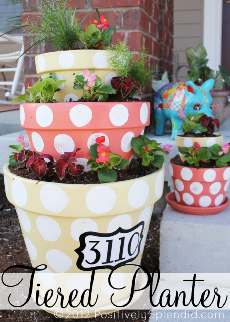 DIY Polka-Dotted Tiered Planters