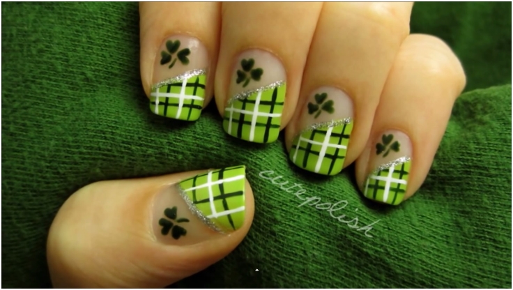 Lucky Green Plaid Nails