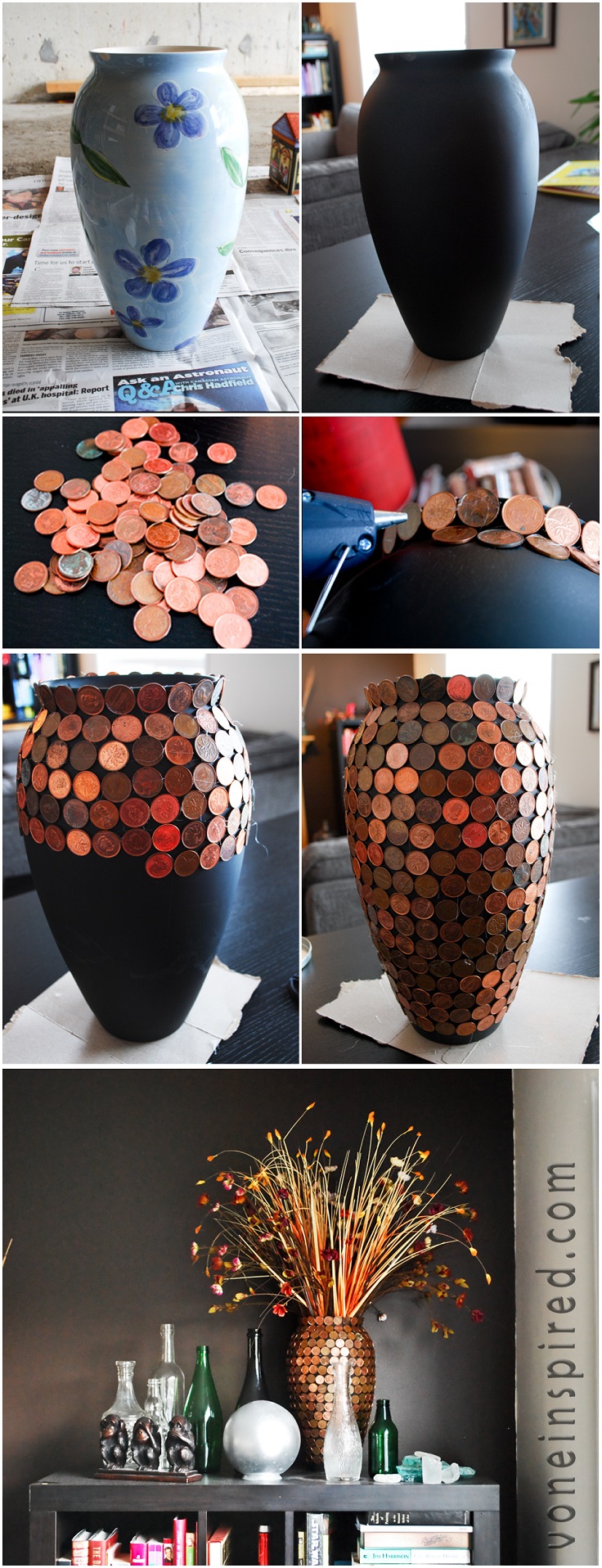 chalkboard paint and pennies vase