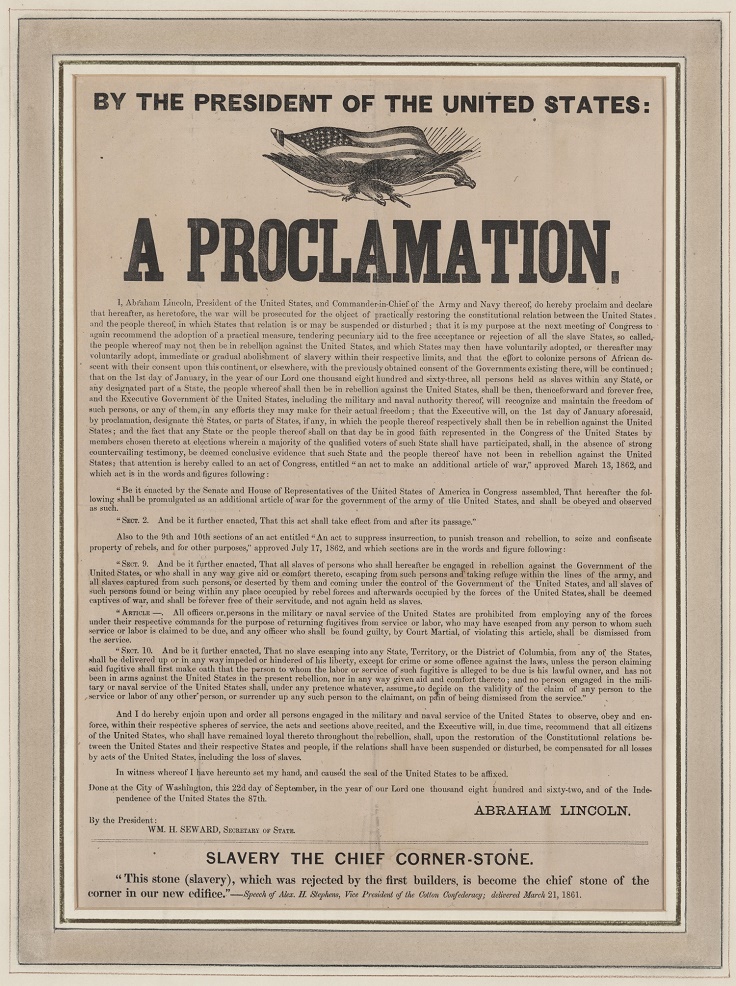 An overview of the united states president abraham lincolns emancipation proclamation in 1863