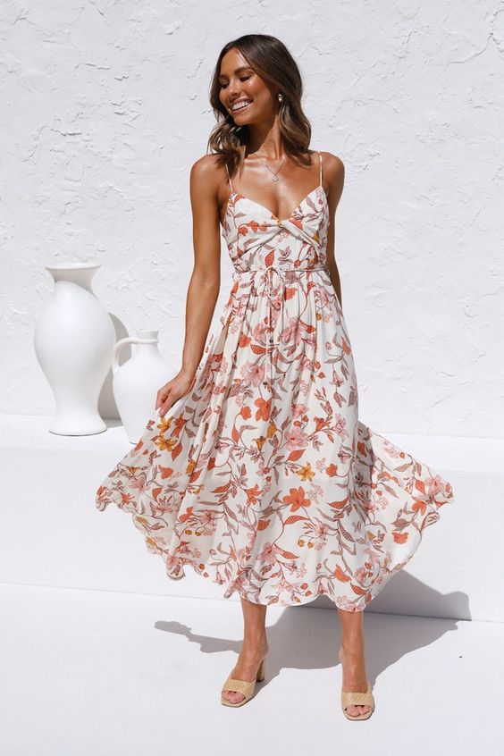 floral-dress-and-nude-sandals-