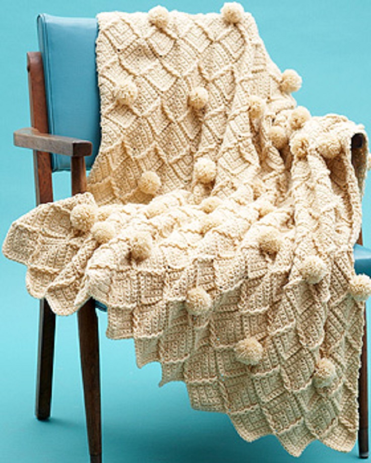 Lattice-Pom-Pom-Crochet-Blanket Lattice-Pom-Pom-Crochet-Blanket