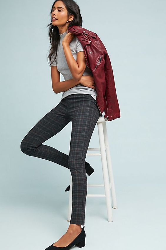 plaid-leggings-with-leather-jacket-