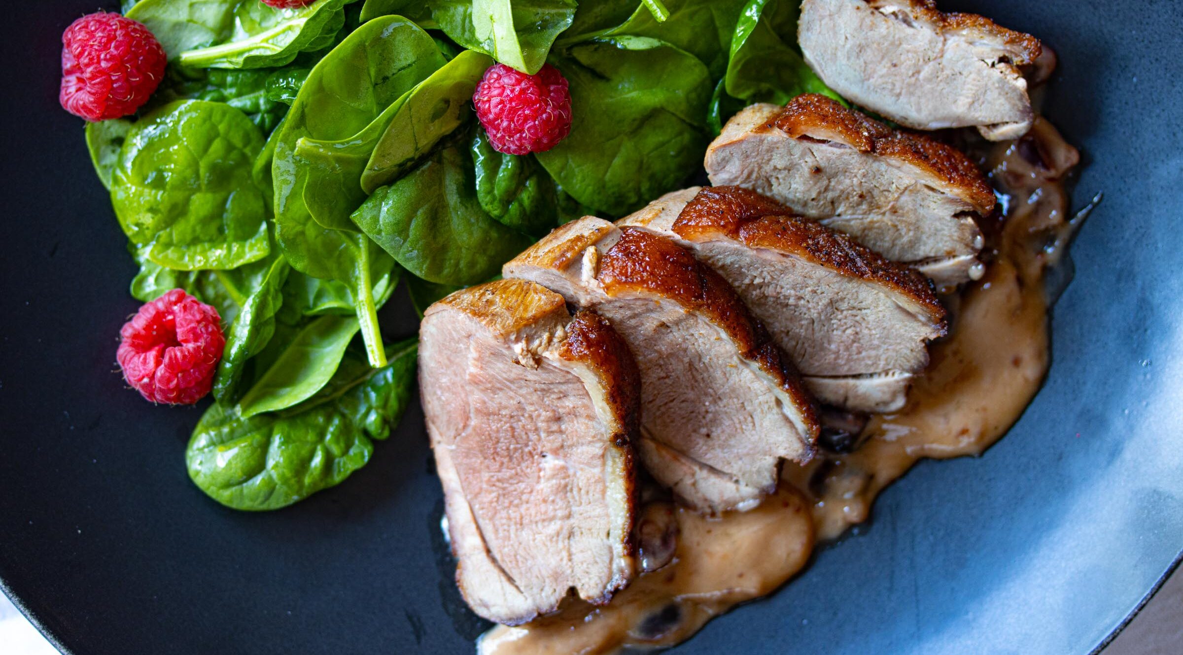 Duck-Breast-with-Dried-Cranberries-Cream-and-Raspberry-Jam