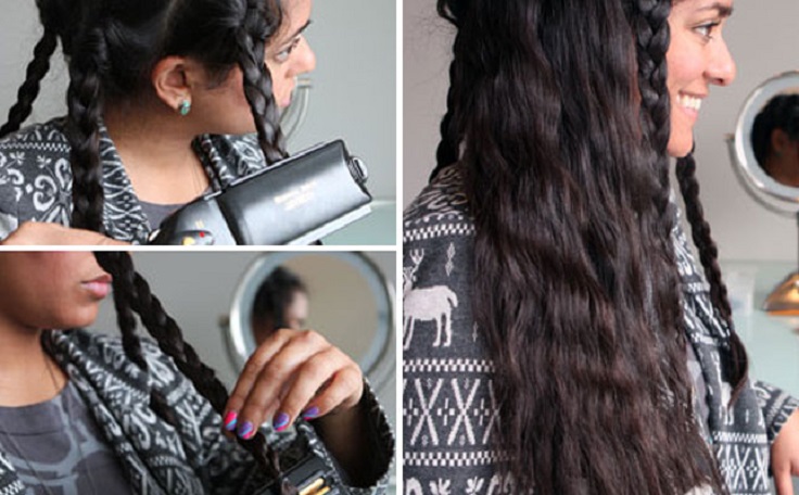 how to curl hair with braids and flat iron