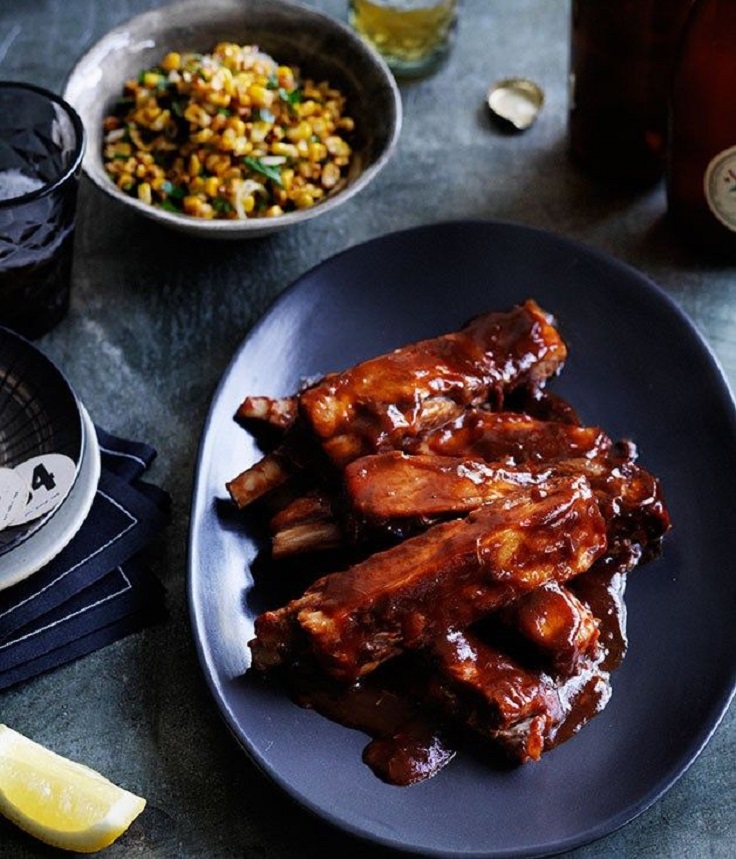 Glazed-lamb-ribs-with-corn-salad