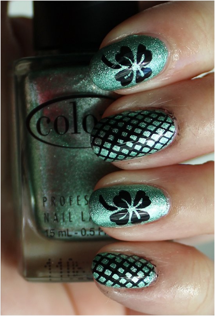 Black-On-Green-Shamrock-Nails