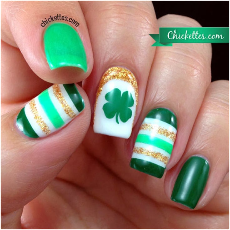 Colorful-Shamrock-And-Stripes-Nails