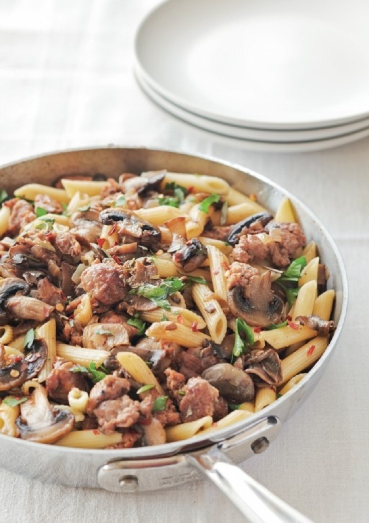 Penne-with-Mushrooms-and-Turkey-Sausage Penne-with-Mushrooms-and-Turkey-Sausage