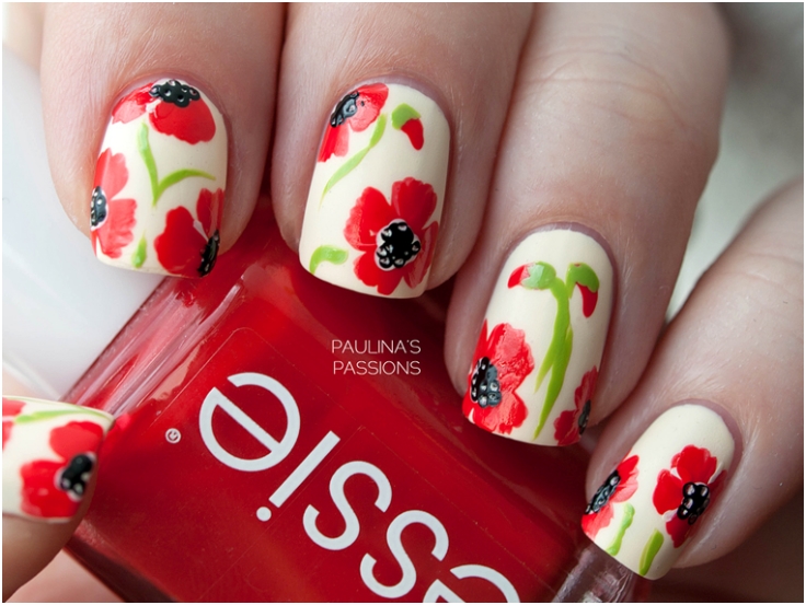 Poppy-Flower-Nail-Art