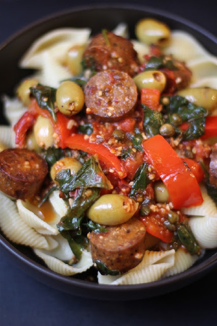 Pasta-alla-Puttanesca-with-Vegan-Sausage