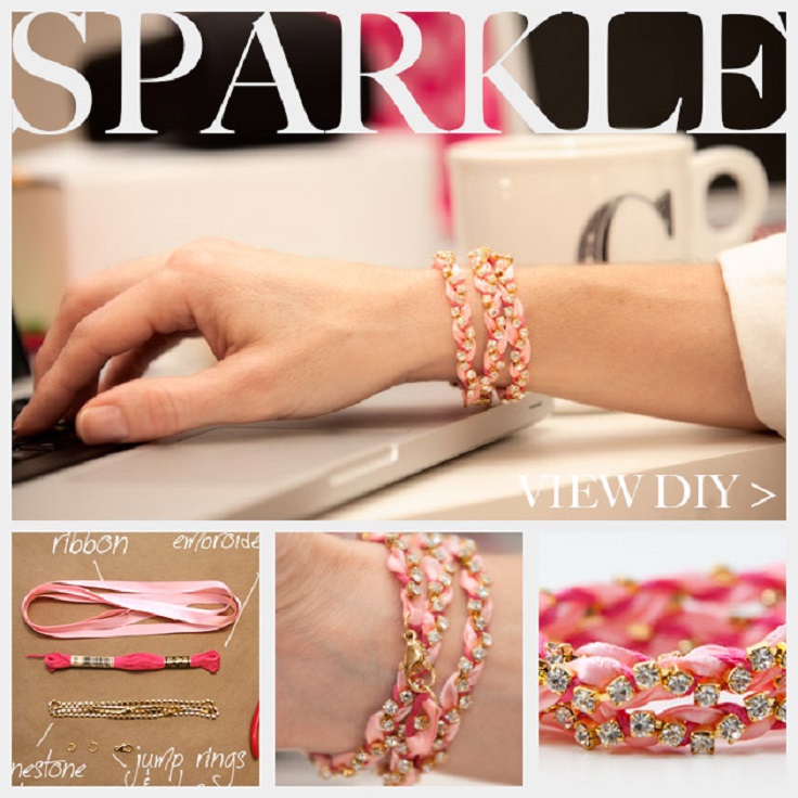 Rhinestone-and-ribbon-Braided-Bracelet