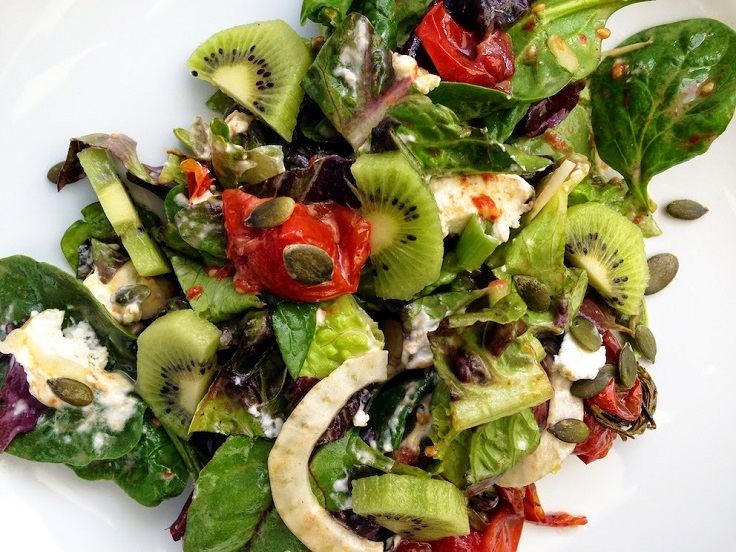 roast-tomato-and-goat-cheese-salad-with-maldon-smoked-salt-and-kiwi-fruit