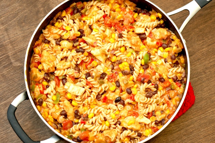 cheesy-salsa-chicken-pasta-skillet