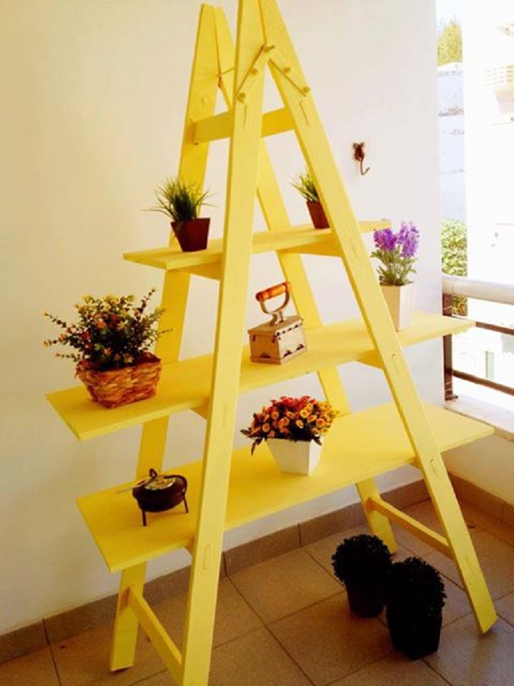 diy-ladder-shelf-balcony-flower-stand-bright-yellow