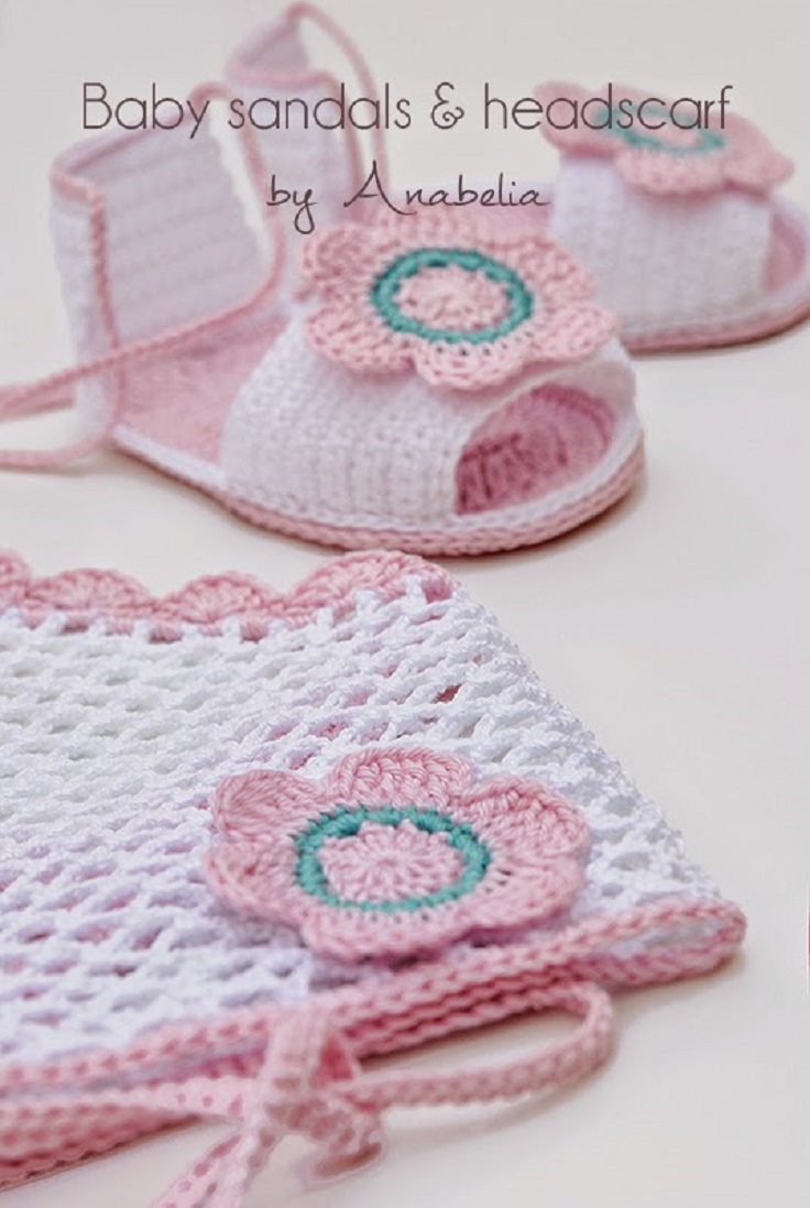 Crochet-baby-sandals-and-headscarf