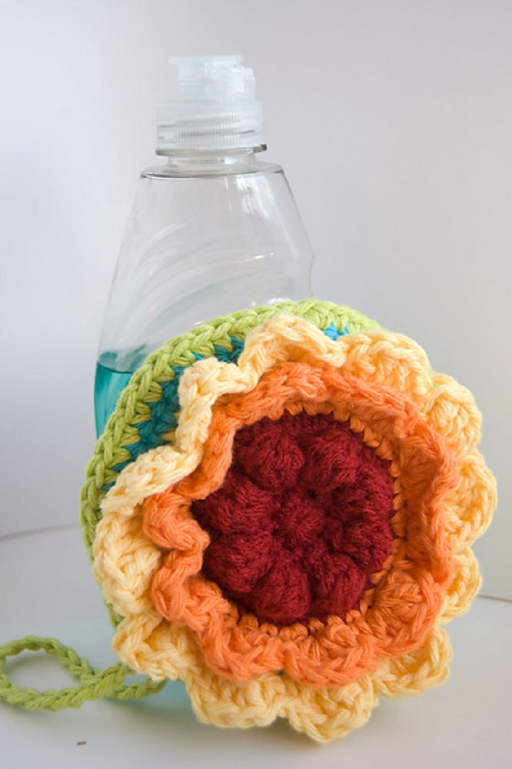 Rainbow-Flower-Scrubby-Dishcloth