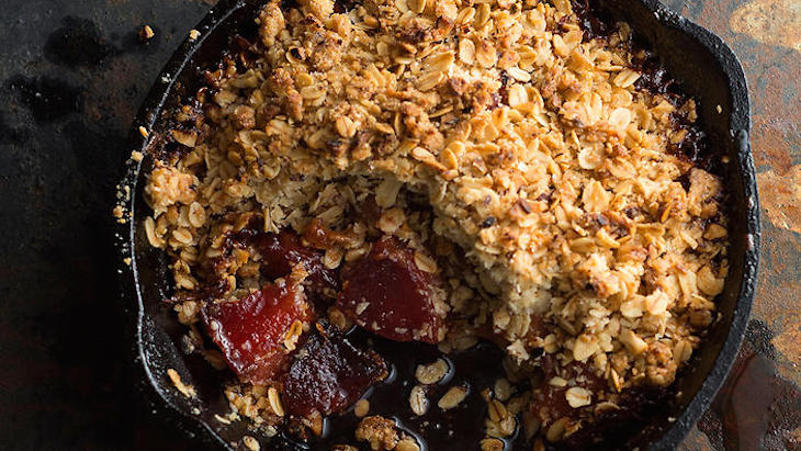 topquince-hazelnut-and-oat-crumble-in-a-skillet