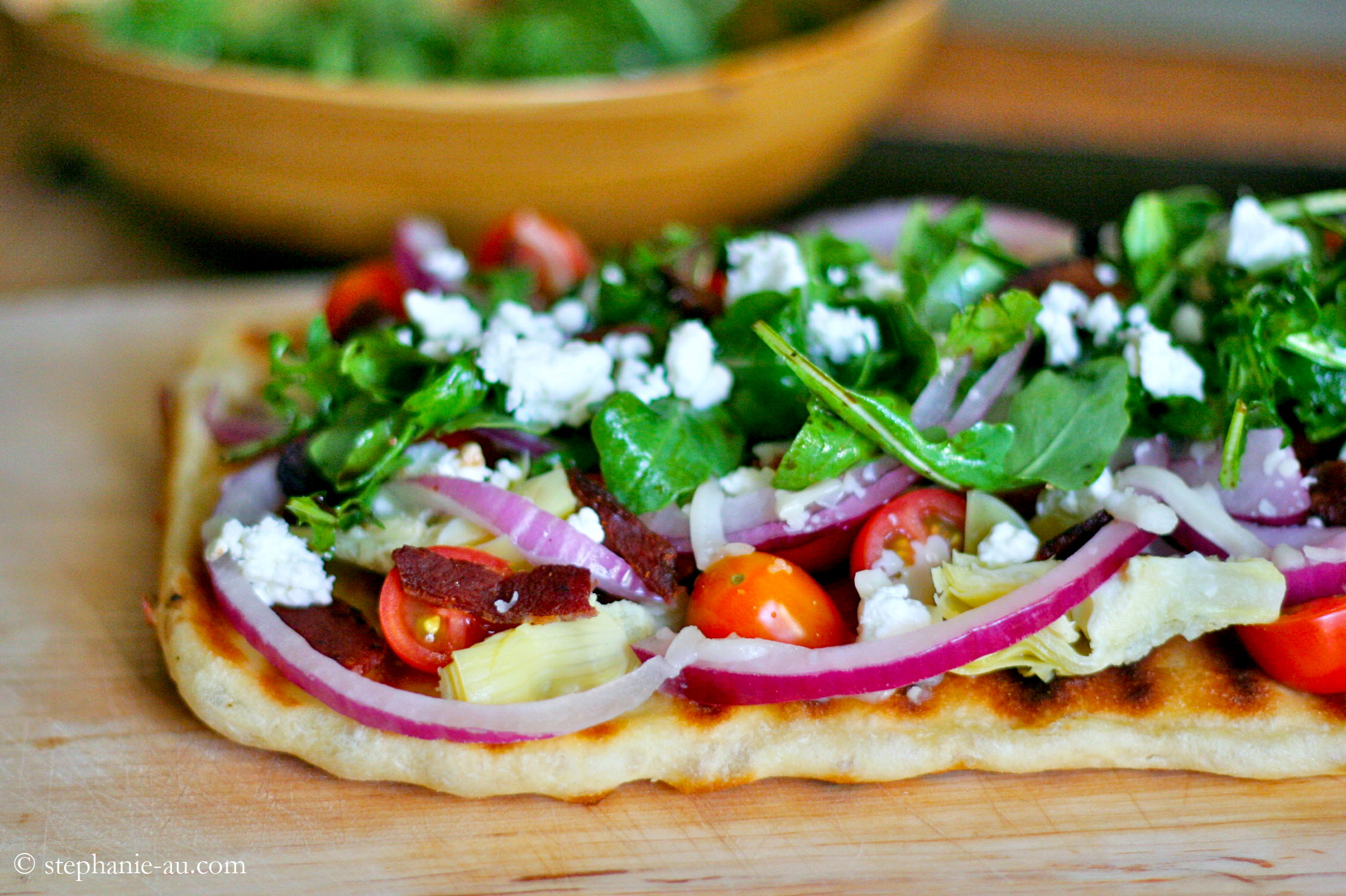 Grilled-Bacon-Artichoke-Arugula-and-Goat-Cheese-Flatbread-Pizza