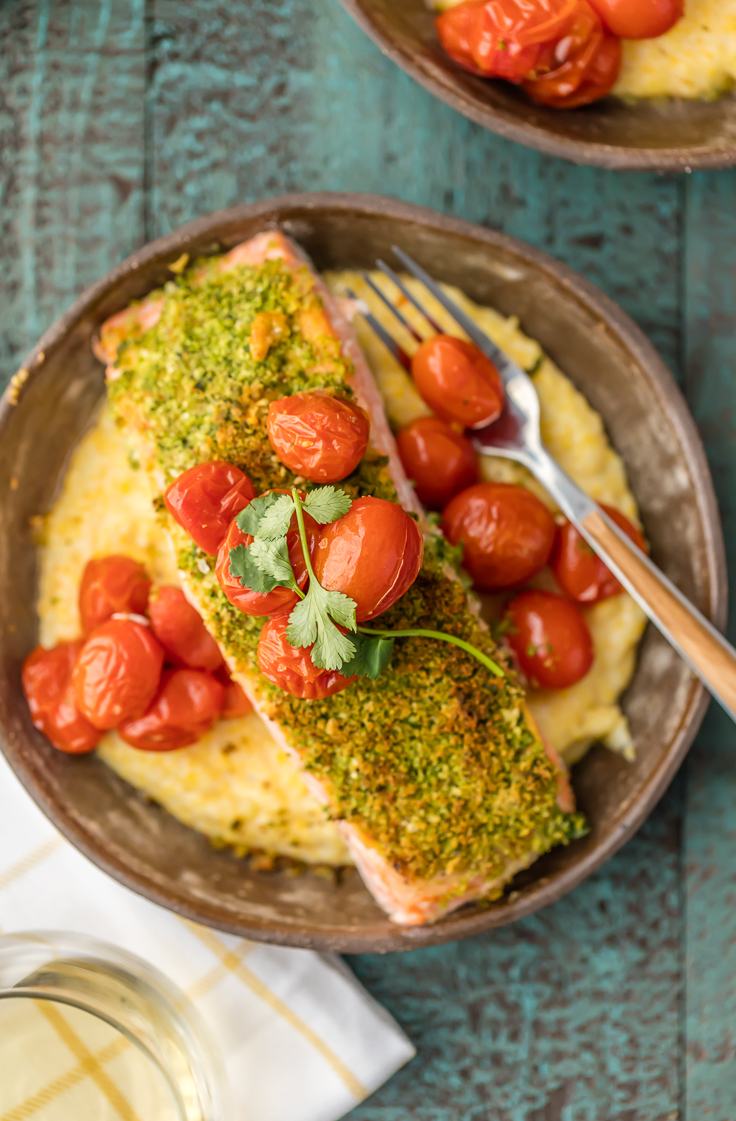 Herb-Crusted-Salmon-with-Goat-Cheese-Polenta