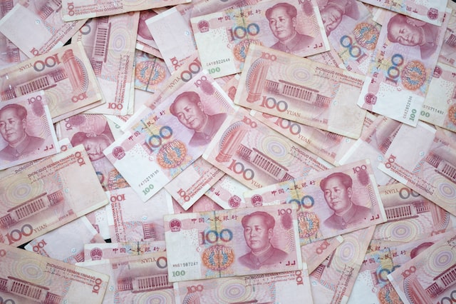 The yuan currency 100 notes.