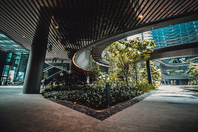 A beautiful office with garden.