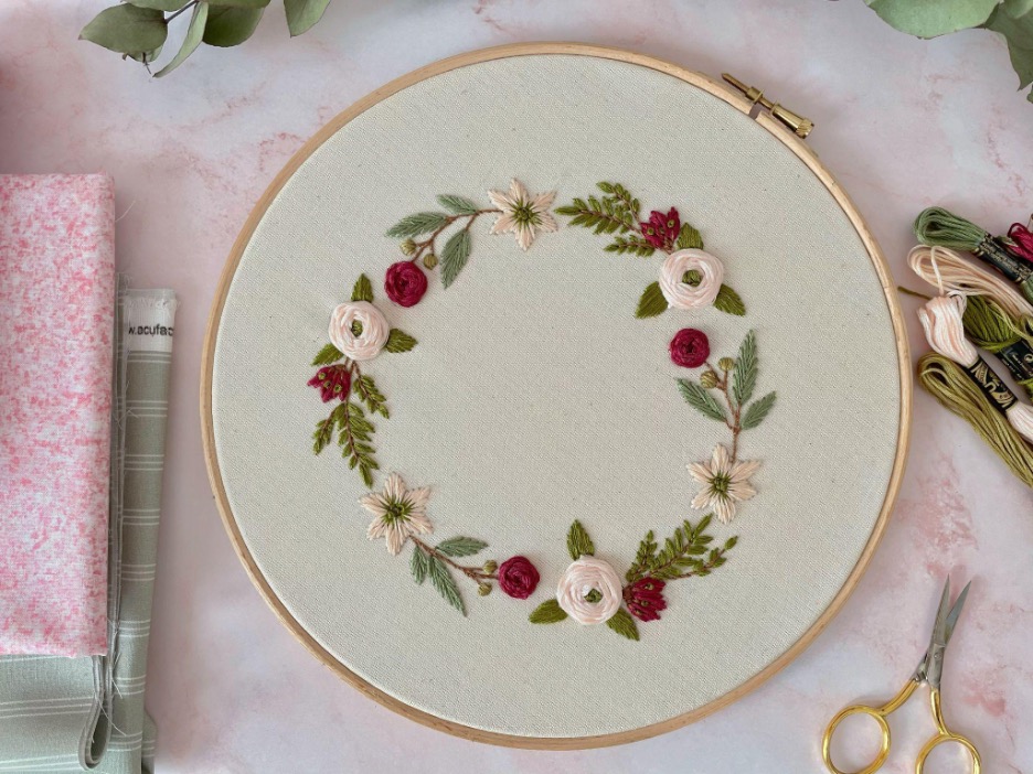 A floral embroidery made on a cloth.