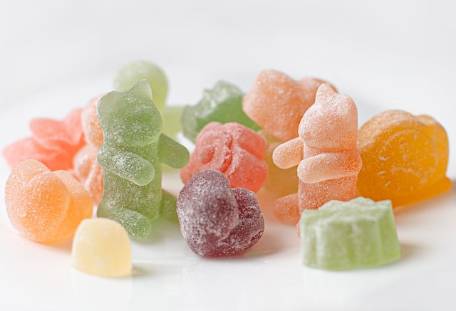 CBD Gummies in different colors and shapes.
