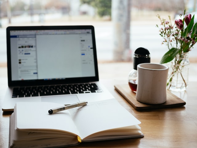 Laptop, Diary and a pen.