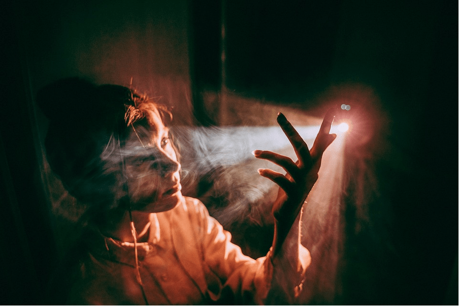 Woman with smoke.